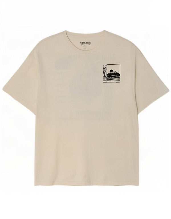 Jack & Jones Camiseta masculina gráfica top grande algodão branco