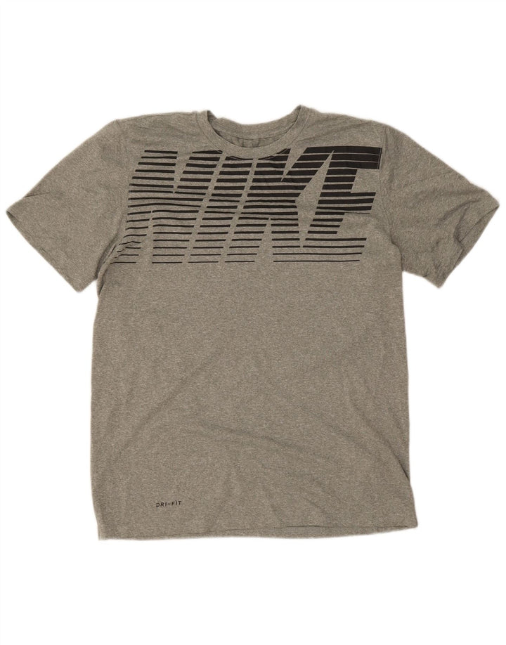Camiseta Nike masculina Dri Fit Graphic Top cinza médio poliéster manchado