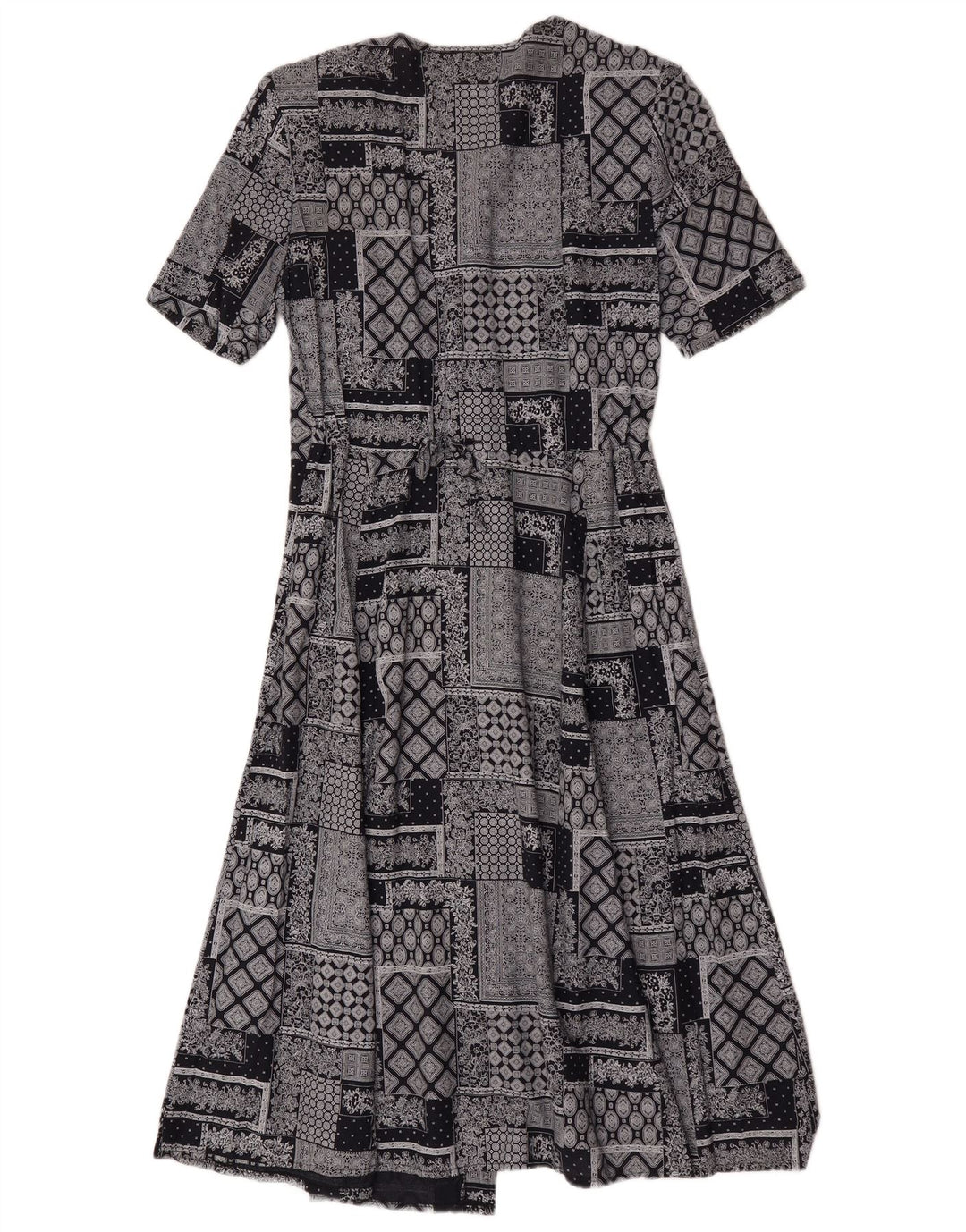 Vestido vintage feminino linha A UK 14 patchwork cinza médio