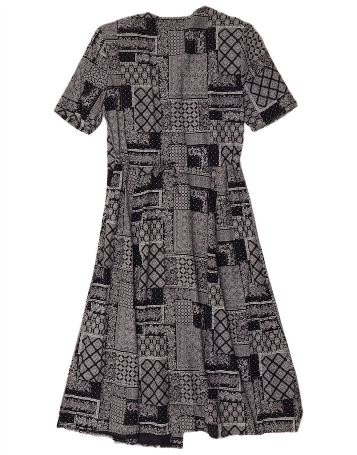 Vestido vintage feminino linha A UK 14 patchwork cinza médio