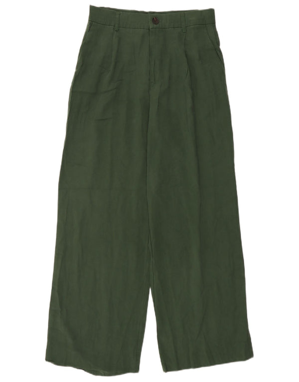 Calça chino feminina Zara cintura alta perna larga pequena W26 L28 verde