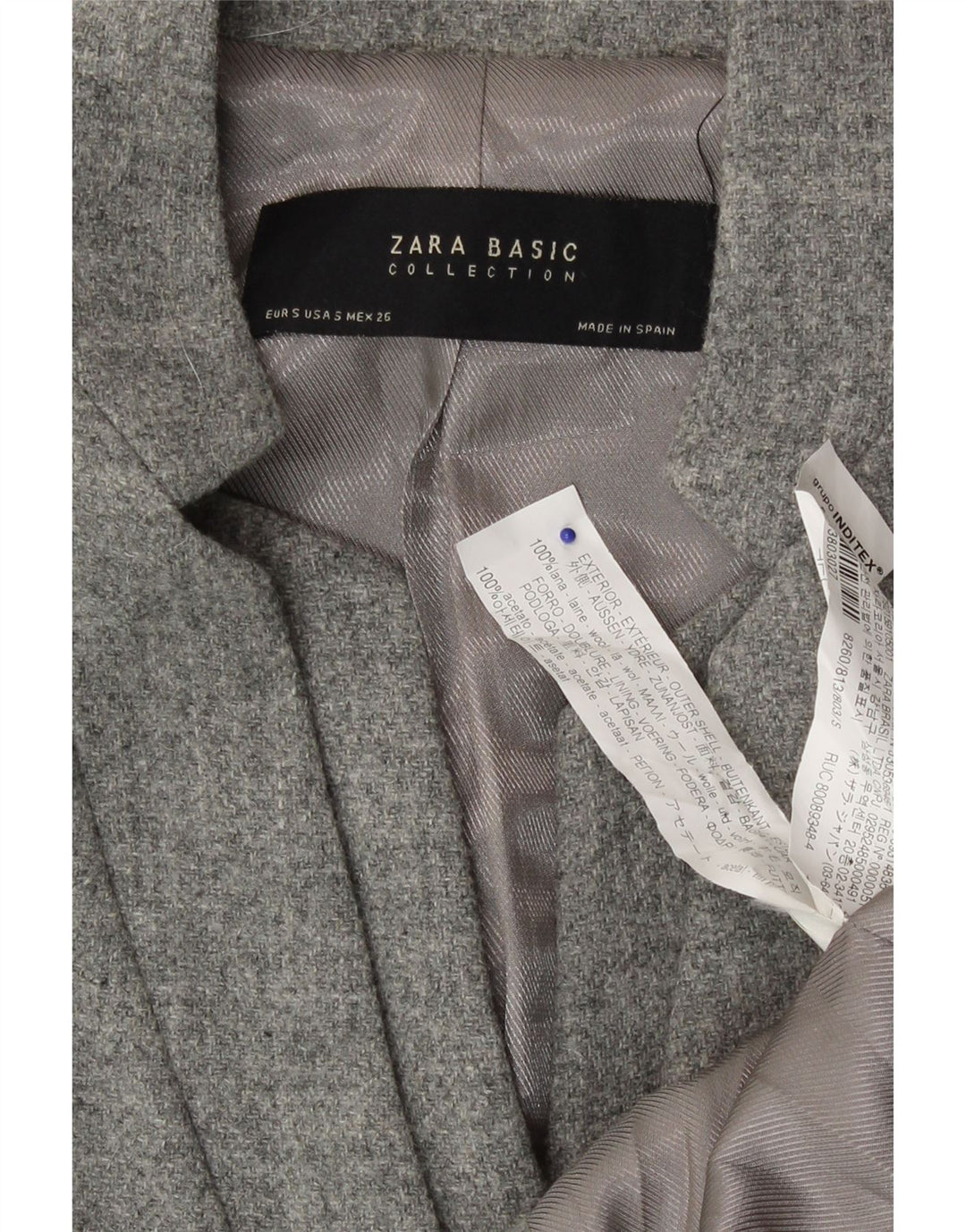 Jaqueta blazer feminina Zara Longline 1 botão Reino Unido 10 pequena lã manchada cinza