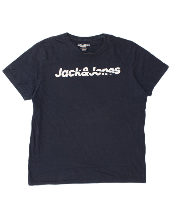 Camiseta masculina Jack & Jones Regular Fit com estampa gráfica grande algodão azul marinho