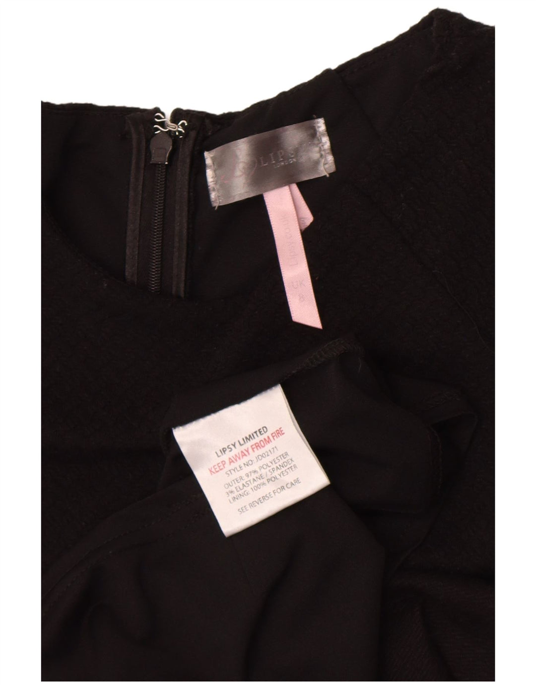 Vestido feminino Lipsy Peplum UK 8 pequeno poliéster preto
