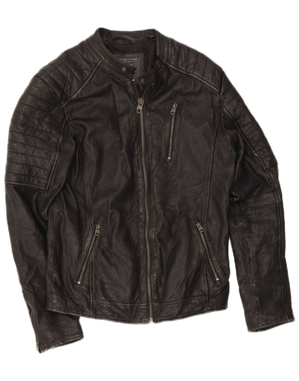 Jaqueta masculina de couro Racer Jack & Jones Reino Unido 36 pequena preta