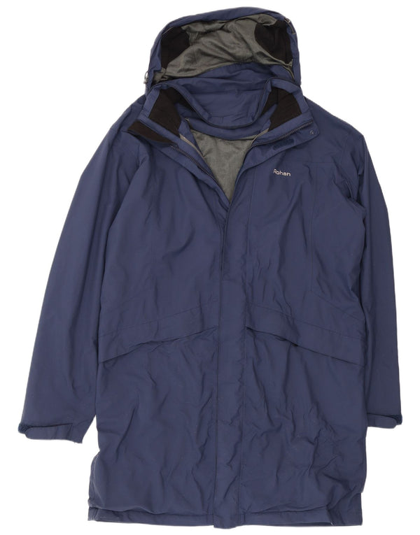 Capa de chuva masculina Rohan com capuz UK 40 grande azul marinho poliamida