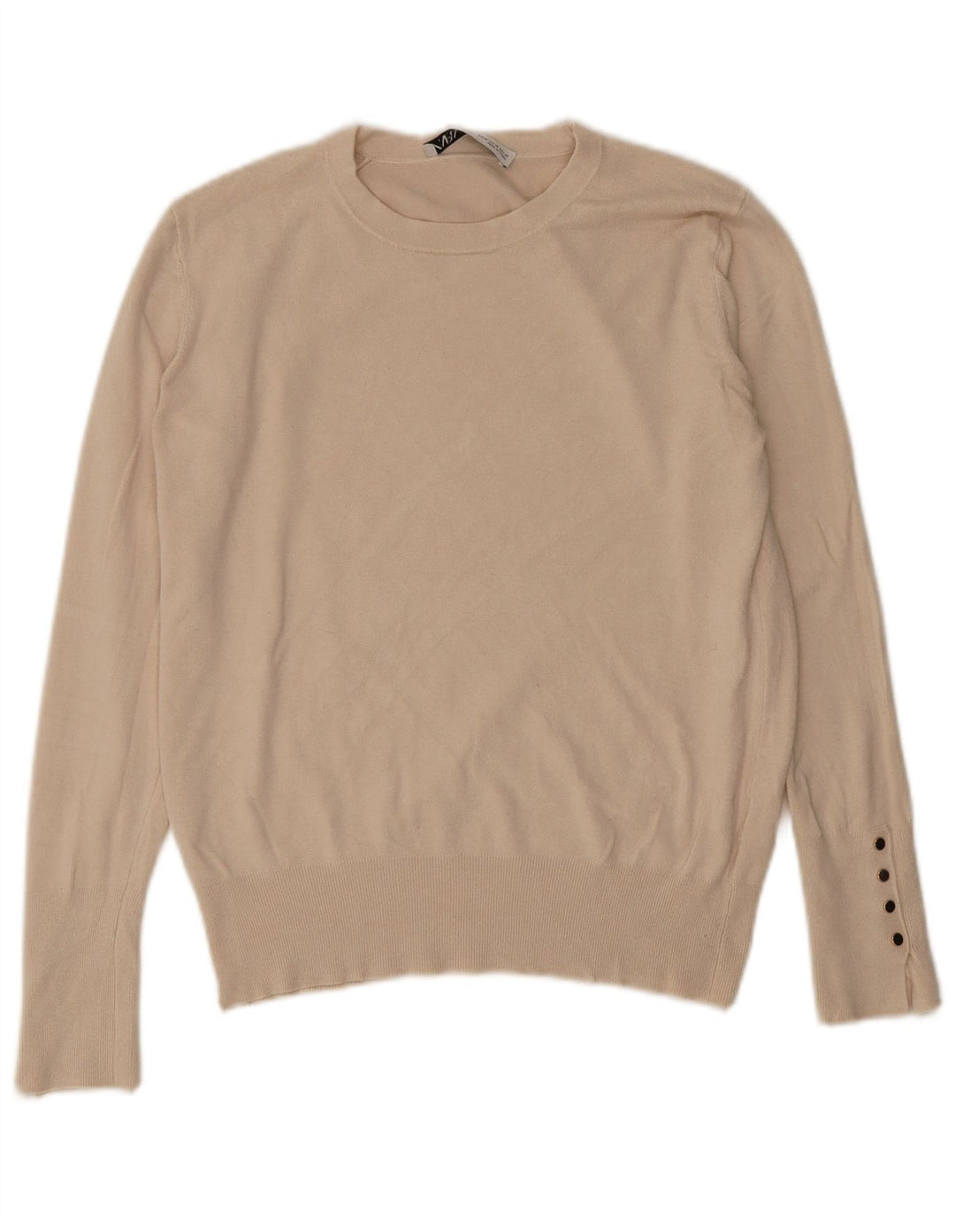 Zara Suéter feminino com gola redonda, Reino Unido 12 Médio Bege