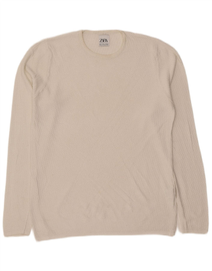 Suéter masculino ZARA com gola redonda e viscose branca pequena