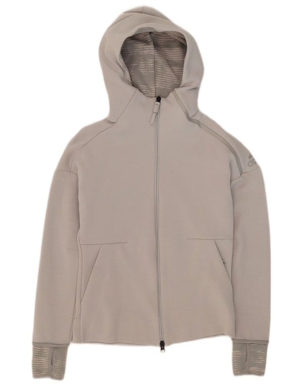 Suéter adidas feminino com capuz e zíper UK 6 XS cinza