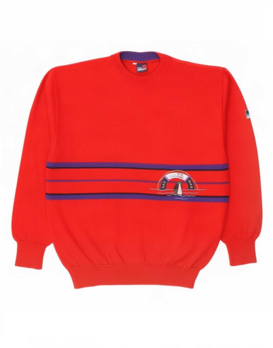 Suéter masculino Evan Pull com gola redonda XL de lã listrada vermelha