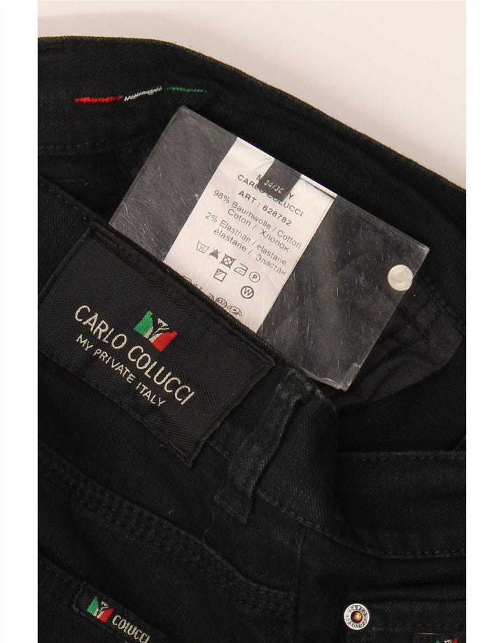 Carlo Colucci Mens Straight Jeans W34 L32 Algodão Preto