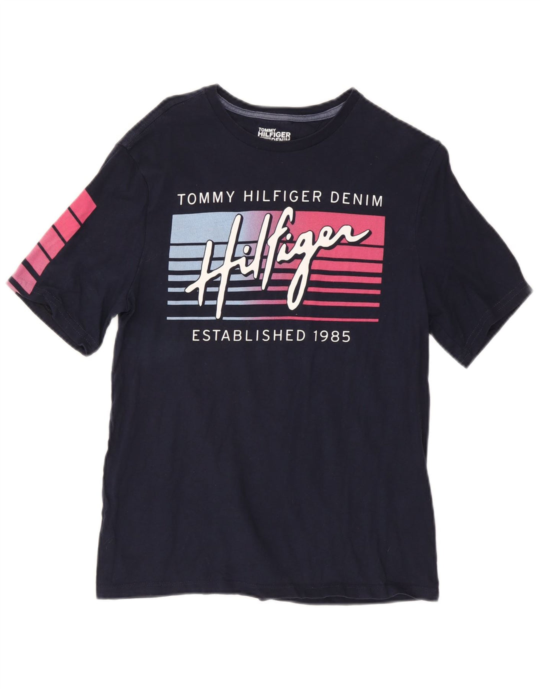 Tommy Hilfiger Camiseta masculina gráfica top pequeno algodão azul marinho