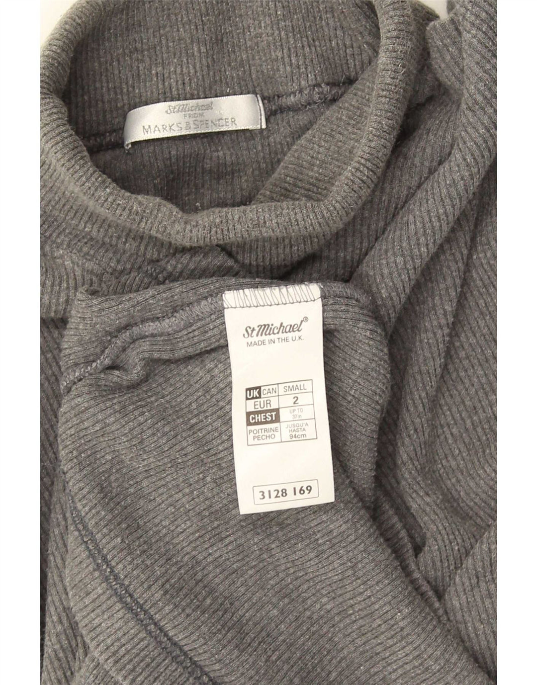 Marks & Spencer Camiseta masculina com gola redonda e manga comprida de algodão cinza pequeno