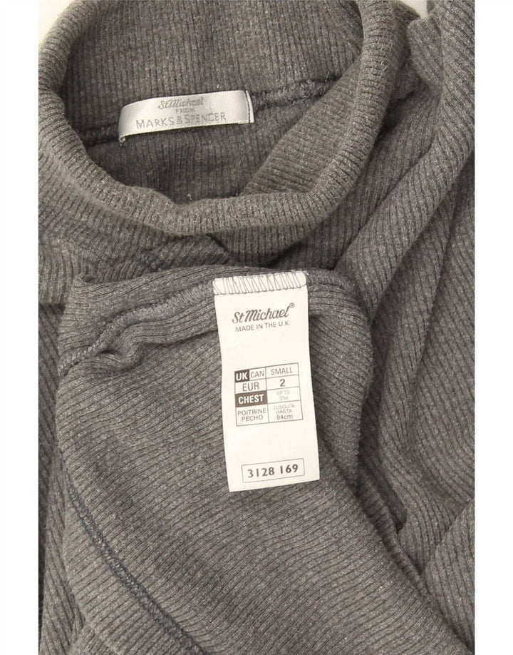 Marks & Spencer Camiseta masculina com gola redonda e manga comprida de algodão cinza pequeno