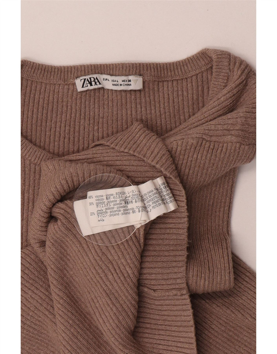 ZARA Top curto feminino manga comprida Reino Unido 14 grande viscose marrom