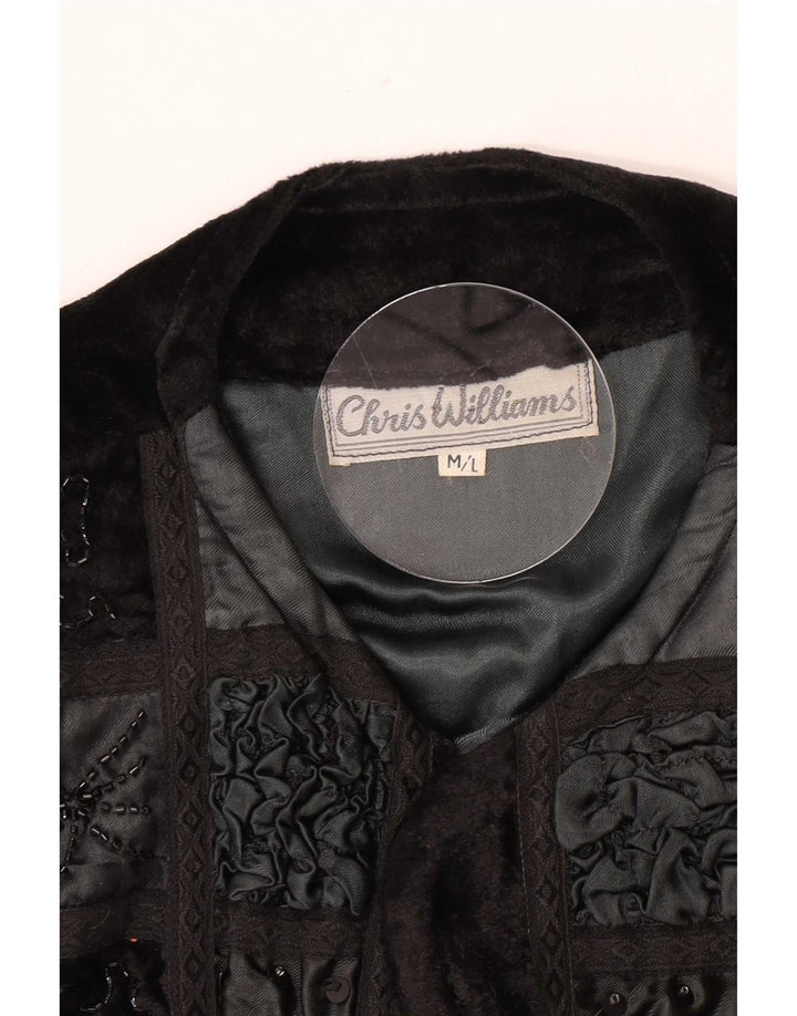 Jaqueta Bolero de Veludo Feminina Vintage Reino Unido 12 Patchwork Preto Médio