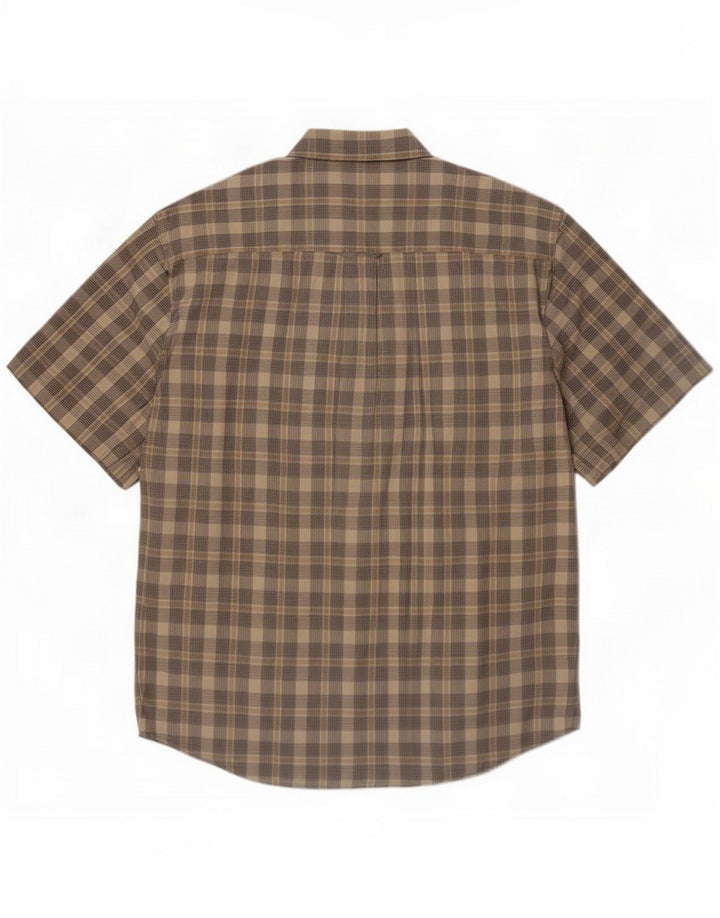 Eddie Bauer Camisa masculina de manga curta de algodão xadrez bege médio
