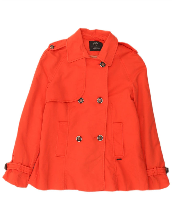 Casaco trench curto feminino Zara Reino Unido 12 algodão laranja médio