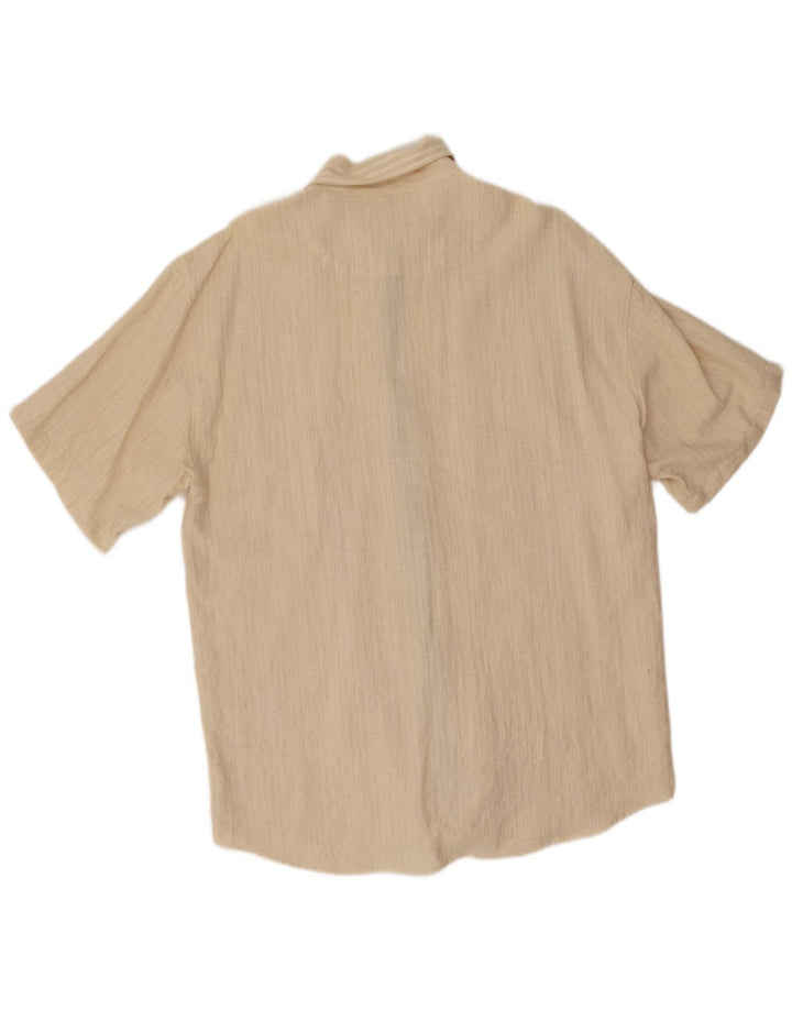 Camisa masculina vintage de manga curta XL listrada bege