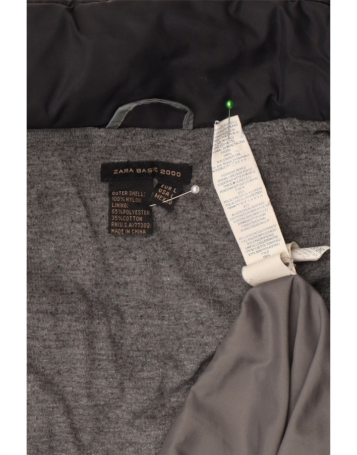 Casaco acolchoado feminino Zara UK 14 grande nylon preto