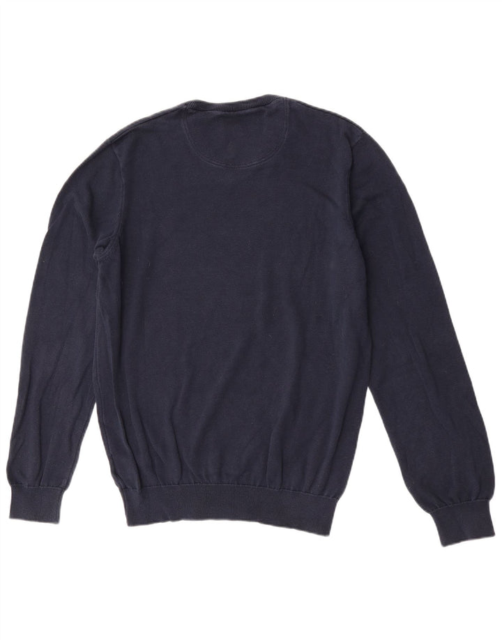 Suéter masculino Lacoste com decote em V tamanho 4 médio azul marinho algodão