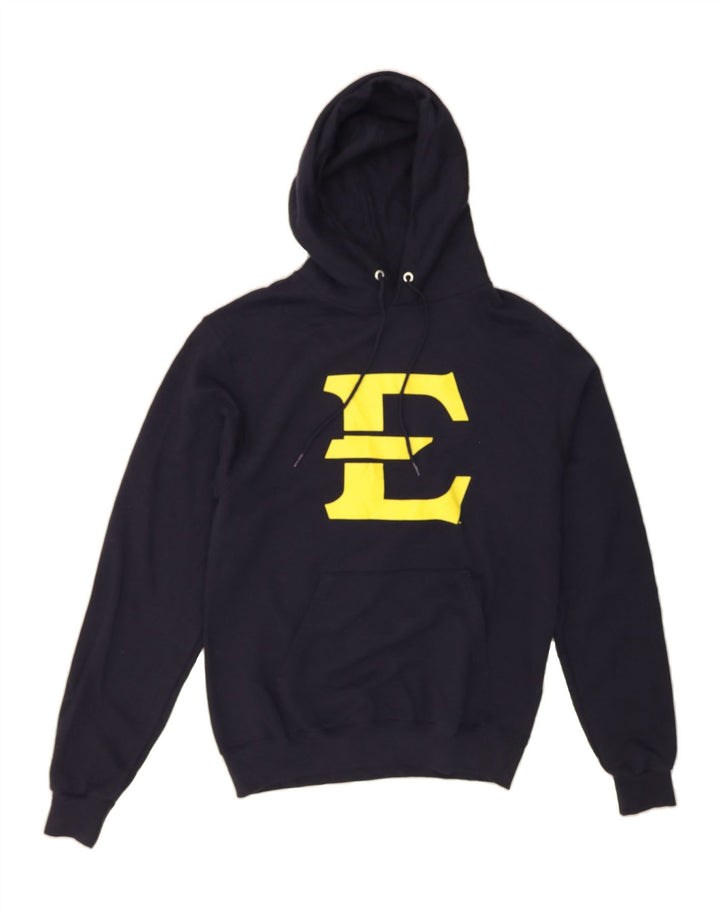 CHAMPION Mens Graphic Hoodie Jumper Small Navy Blue Cotton Vintage Champion and Second-Hand Champion from Messina Hembry 