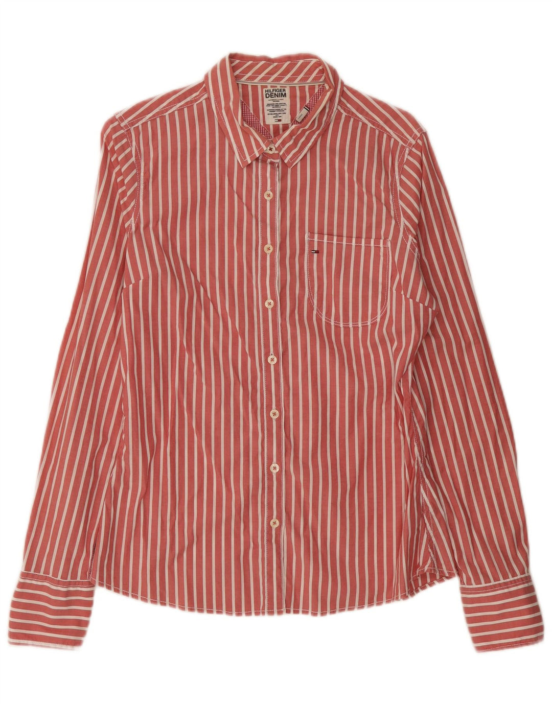 Camisa masculina Tommy Hilfiger grande listrada vermelha de algodão