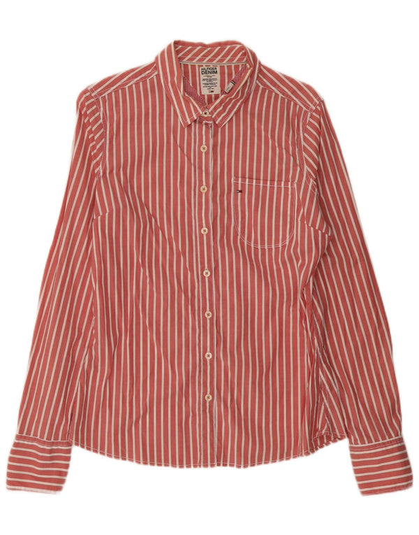 Camisa masculina Tommy Hilfiger grande listrada vermelha de algodão
