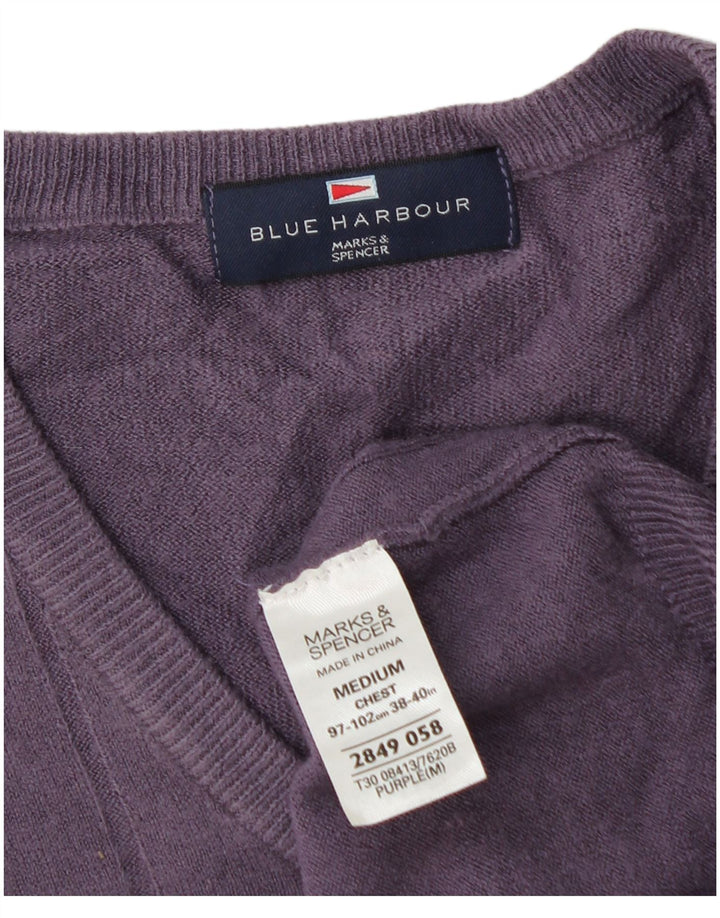 Suéter masculino Marks & Spencer Blue Harbor com decote em V roxo médio