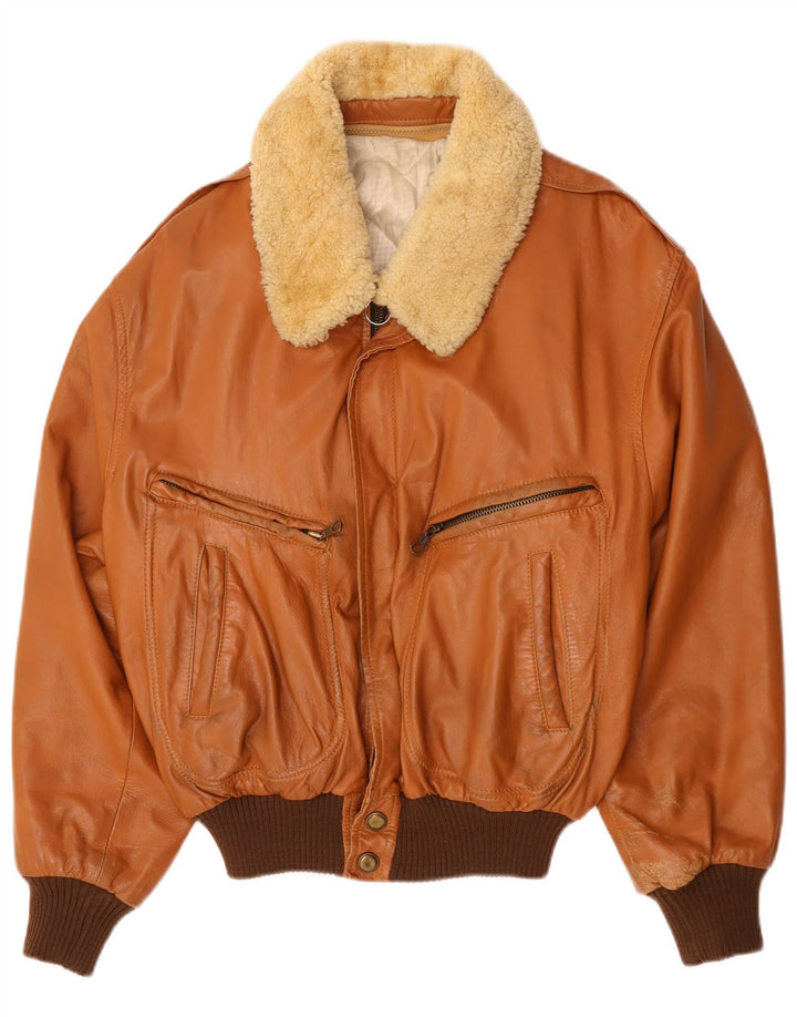 Jaqueta de couro masculina vintage UK 40 grande marrom