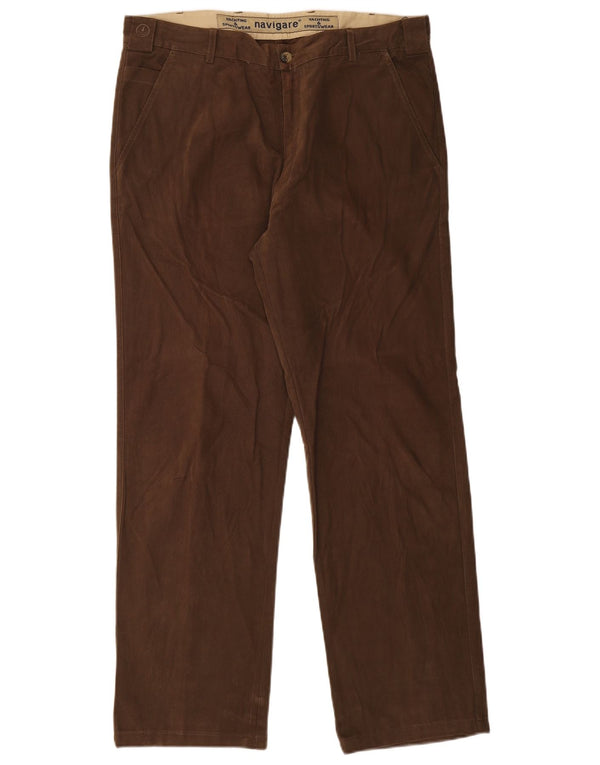 Calça chino reta masculina Navigare IT 52 XL W36 L30 algodão marrom