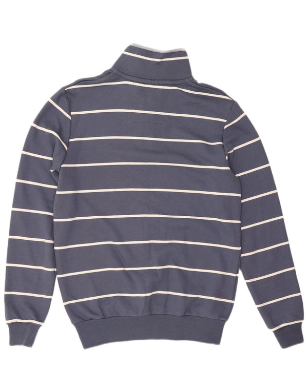 Crew Clothing Mens Zip Neck Moletom Jumper Pequeno Algodão Listrado Azul
