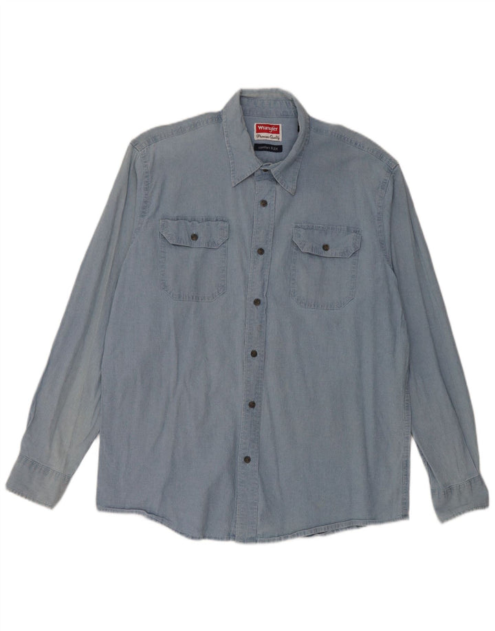 Camisa jeans masculina Wrangler grande algodão azul