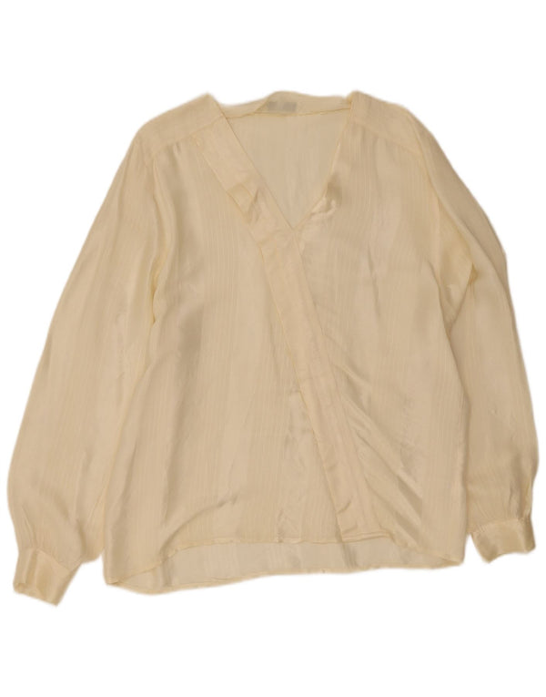 Blusa feminina vintage de manga comprida IT 48 XL acetato risca de giz amarelo