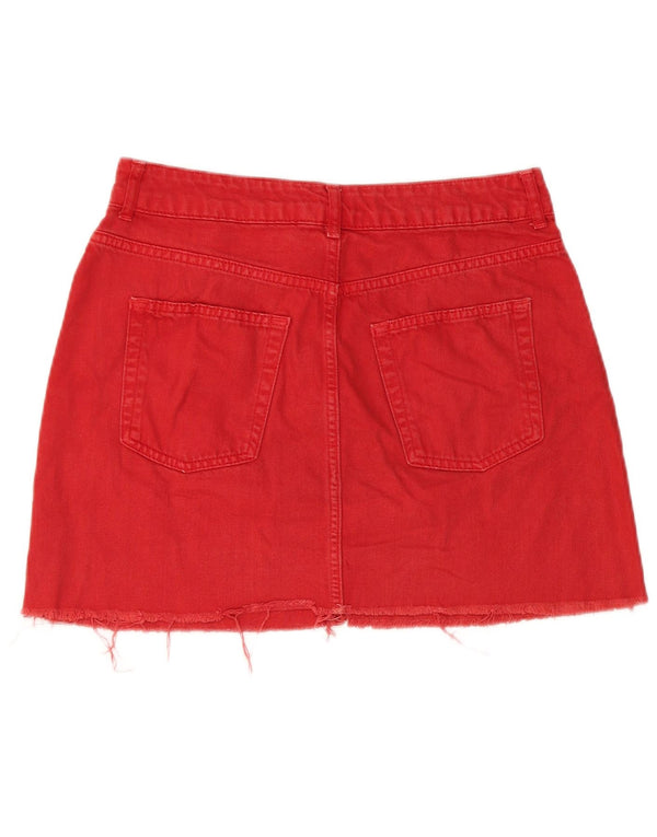 Mini saia jeans feminina Topshop Reino Unido 12 médio W28 algodão vermelho