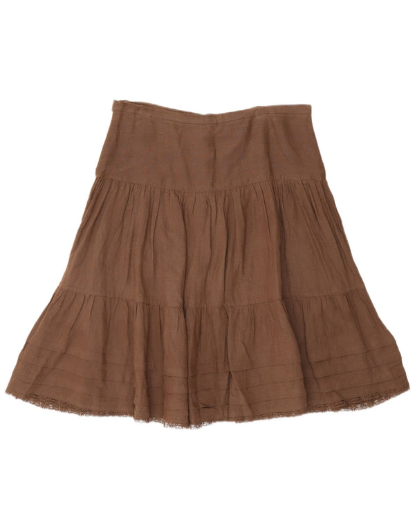 Saia feminina Massimo Dutti em camadas W30 linho marrom médio