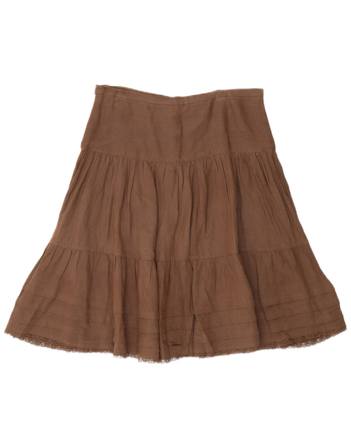 Saia feminina Massimo Dutti em camadas W30 linho marrom médio