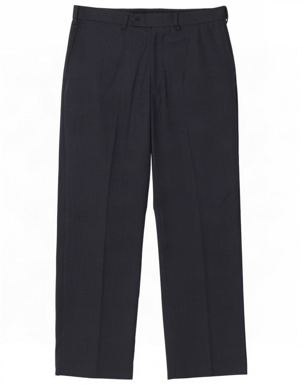 Calça masculina de terno reto Marks & Spencer W32 L29 risca de giz azul marinho