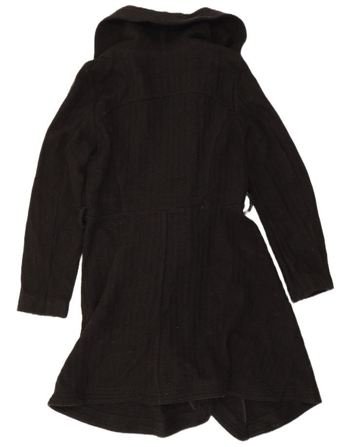 Oasis Womens Wrap Overcoat UK 12 Medium Black Herringbone Wool