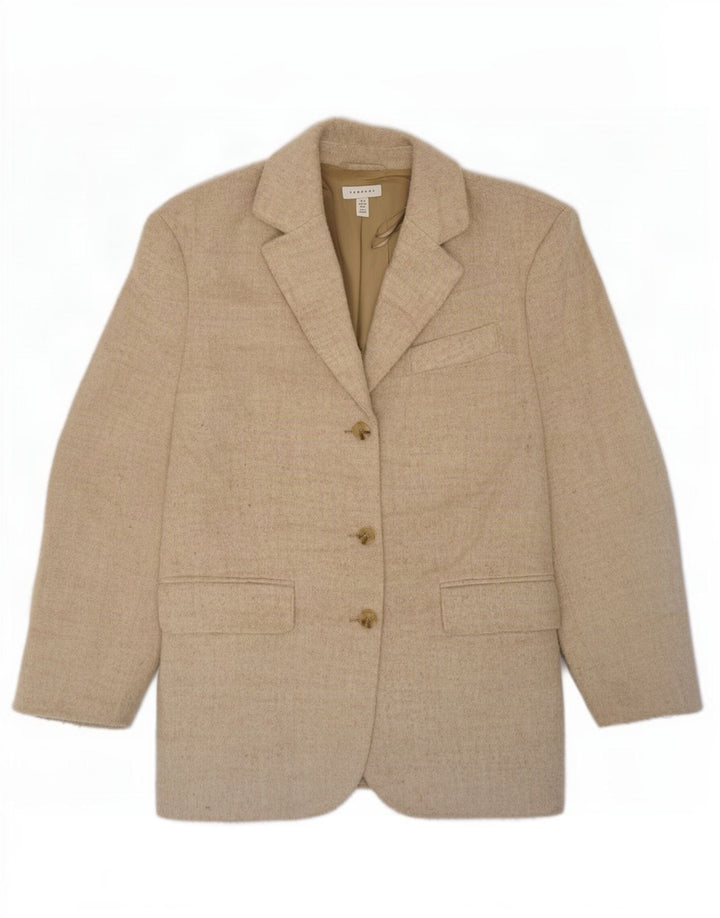 Jaqueta blazer feminina Topshop com 3 botões Reino Unido 12 poliéster bege médio