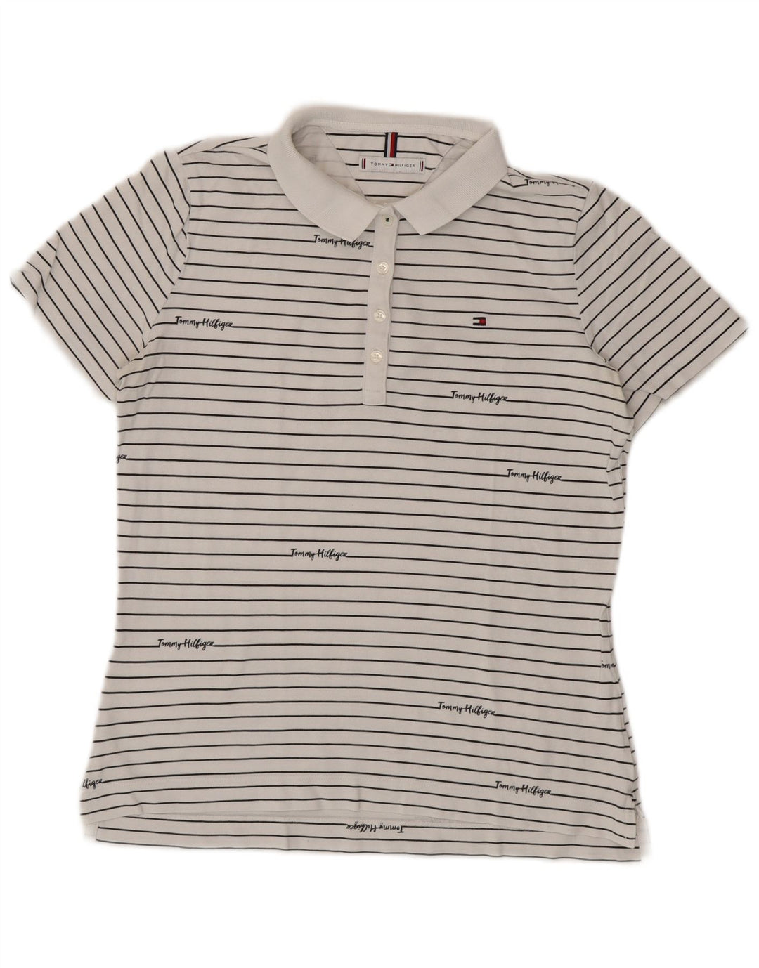 Camisa polo feminina TOMMY HILFIGER UK 14 médio listrado branco