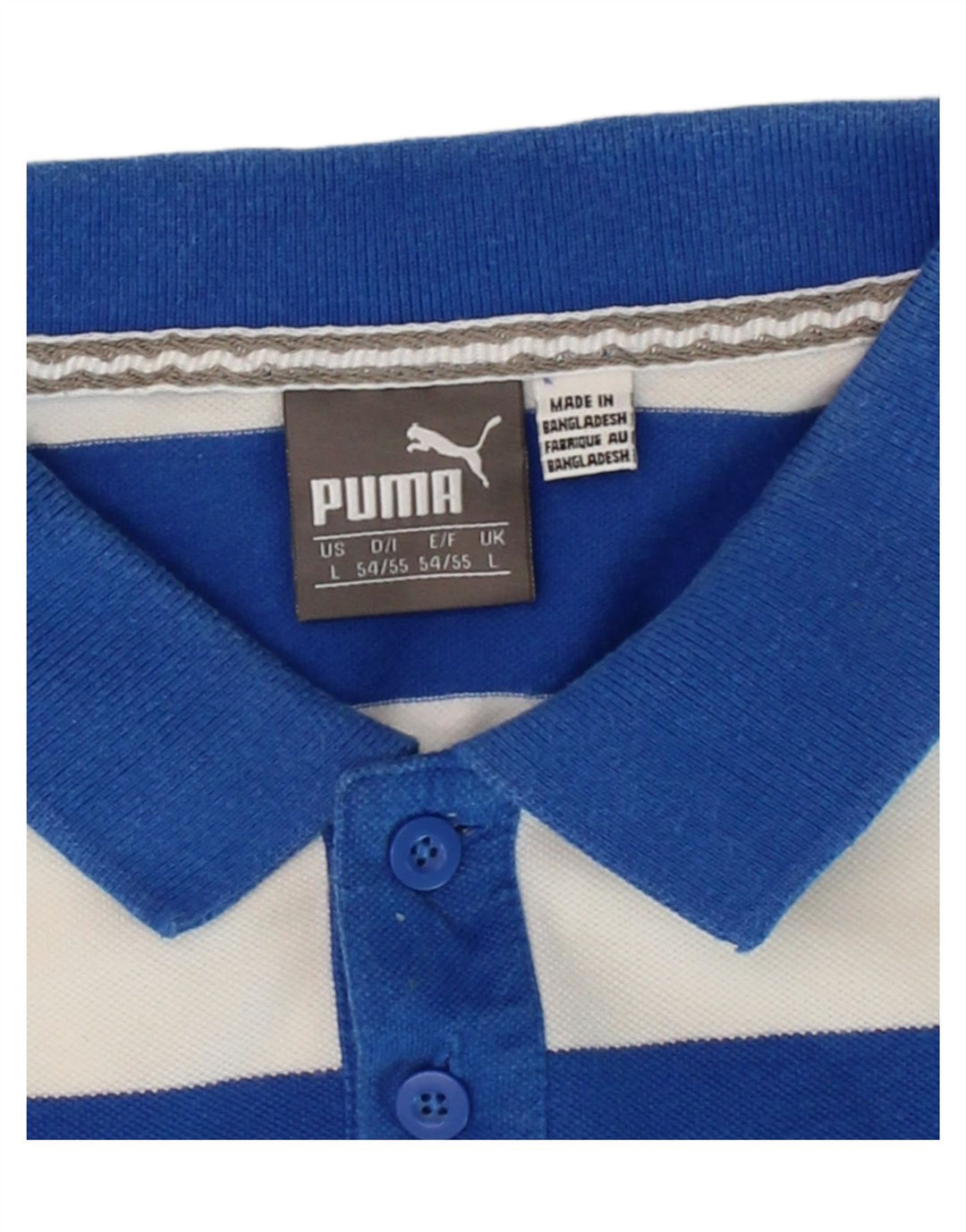 PUMA Mens Polo Shirt Large Blue Striped Cotton Vintage Puma and Second-Hand Puma from Messina Hembry 