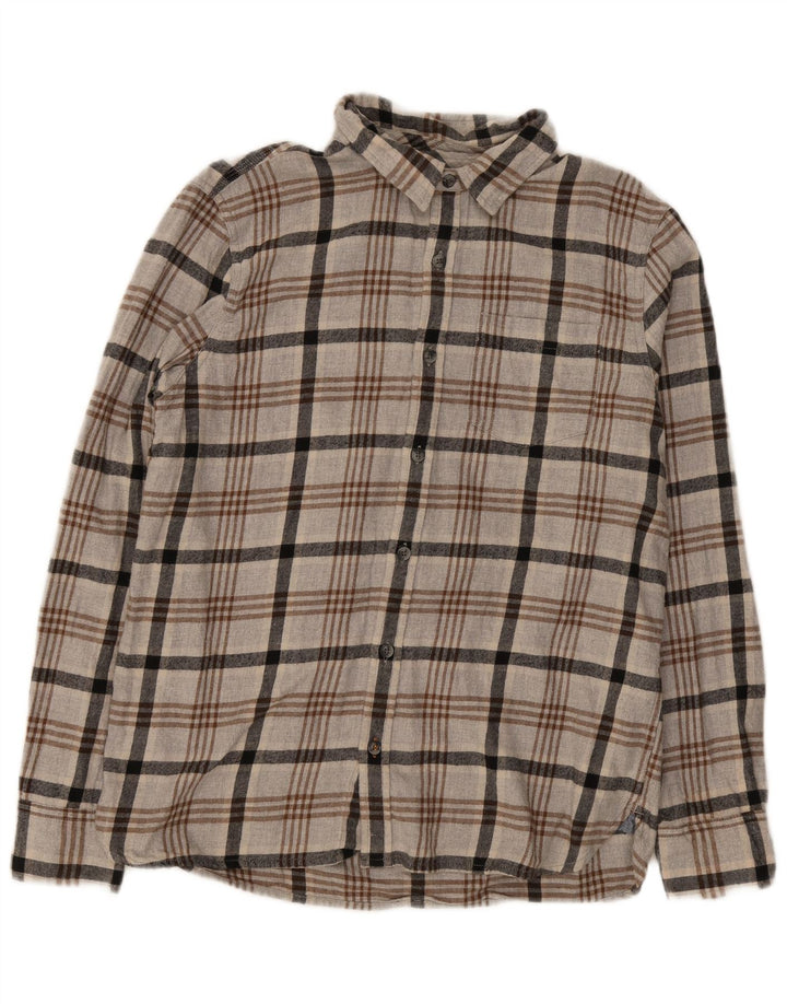 Camisa masculina de flanela de ajuste regular Fat Face grande algodão xadrez cinza