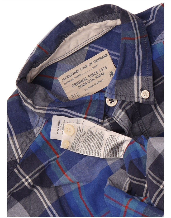Camisa de flanela masculina Jack & Jones 11-12 anos algodão xadrez azul