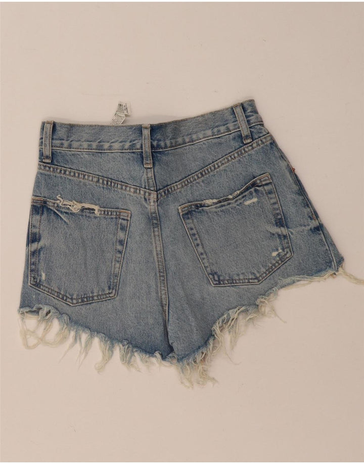 ZARA Shorts jeans feminino de cintura alta desgastado UE 34 2XS W24 algodão azul