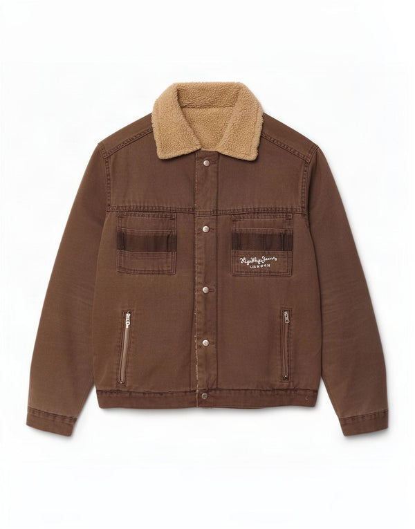 Jaqueta bomber Sherpa masculina vintage Reino Unido 38 bloco colorido cáqui médio