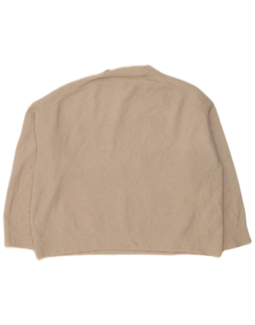 Zara Suéter feminino cropped superdimensionado com gola redonda Reino Unido 14 médio bege