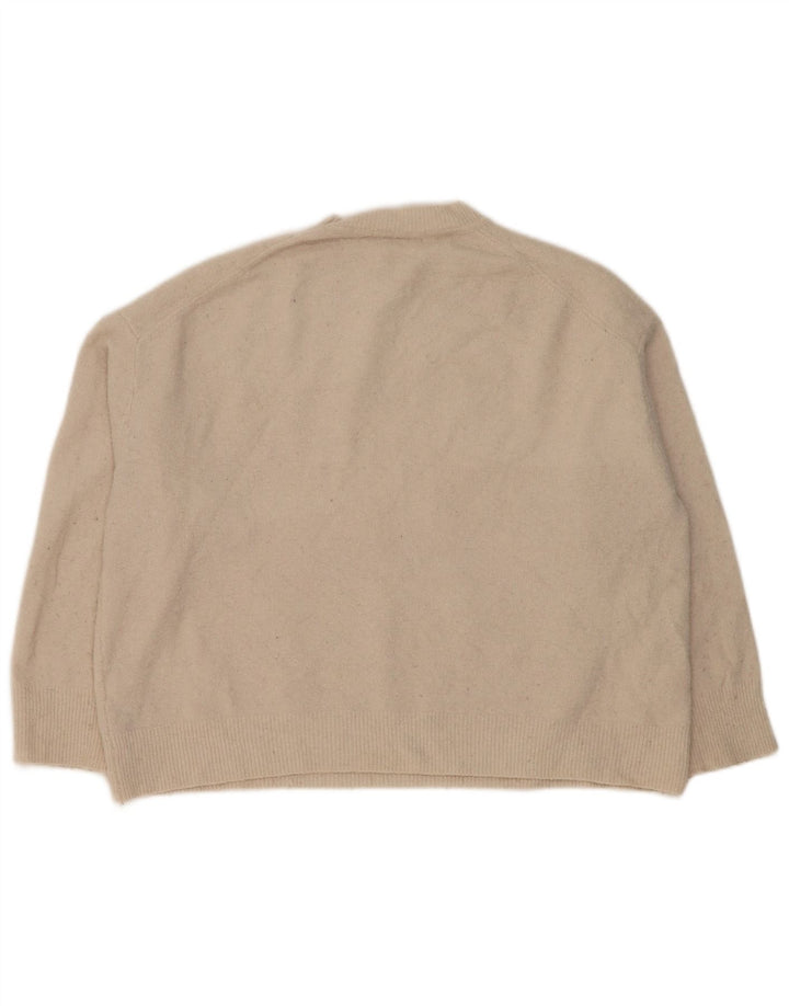 Zara Suéter feminino cropped superdimensionado com gola redonda Reino Unido 14 médio bege