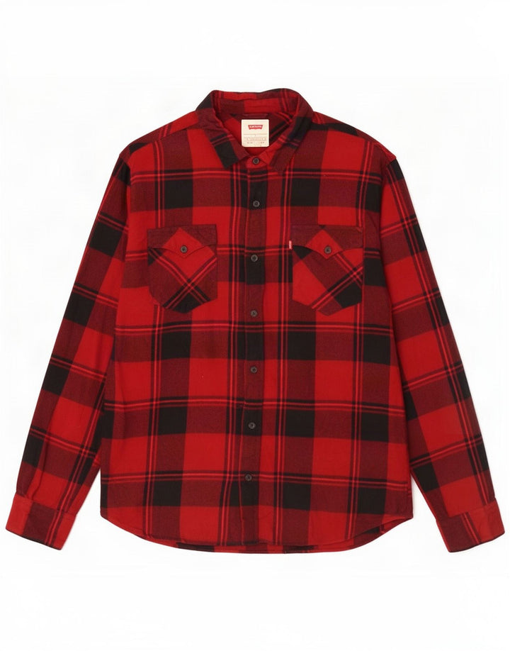 Camisa masculina de flanela Levi's grande algodão xadrez vermelho