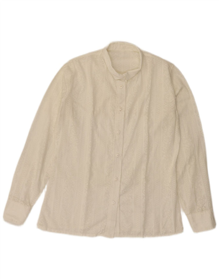 Camisa feminina vintage Reino Unido 12 médio branco Paisley